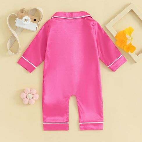 Newborn Baby Boy Girl Silk Pajamas Jumpsuit Button Down Long Sleeve One Piece Romper Pjs Satin Infant Sleepwears in Kuwait