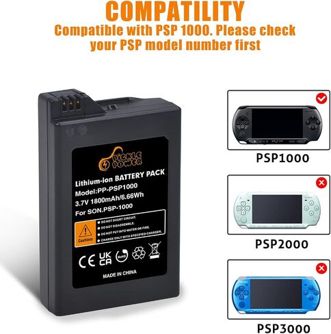 Pickle Power 1800mAh 3.6V PSP Battery with PSP Charger Cable for Sony PSP 1000 PSP-110 (1001, 1002, 1003, 1004, 1005, 1006, 1007, 1008, 1010), PSP Fat Console in Saudi Arabia