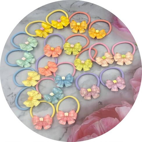 20 Pcs Toddlers Hair Ties for Girls Elastic Ponytail Holders for Kids,Cute Candy Color Hair Bands with Bows Pigtails Hair Accessories for Girls,Hair Ties for Little Girl Teens Children Birthday Gift in Saudi Arabia