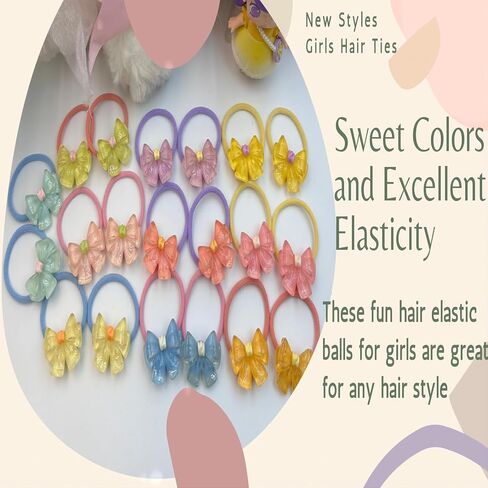 20 Pcs Toddlers Hair Ties for Girls Elastic Ponytail Holders for Kids,Cute Candy Color Hair Bands with Bows Pigtails Hair Accessories for Girls,Hair Ties for Little Girl Teens Children Birthday Gift in Saudi Arabia