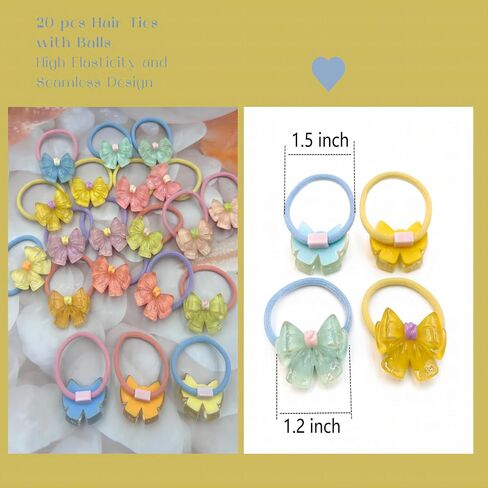 20 Pcs Toddlers Hair Ties for Girls Elastic Ponytail Holders for Kids,Cute Candy Color Hair Bands with Bows Pigtails Hair Accessories for Girls,Hair Ties for Little Girl Teens Children Birthday Gift in Saudi Arabia