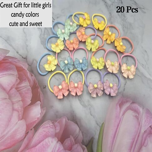 20 Pcs Toddlers Hair Ties for Girls Elastic Ponytail Holders for Kids,Cute Candy Color Hair Bands with Bows Pigtails Hair Accessories for Girls,Hair Ties for Little Girl Teens Children Birthday Gift in Saudi Arabia
