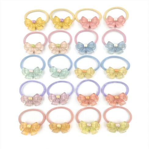 20 Pcs Toddlers Hair Ties for Girls Elastic Ponytail Holders for Kids,Cute Candy Color Hair Bands with Bows Pigtails Hair Accessories for Girls,Hair Ties for Little Girl Teens Children Birthday Gift in Saudi Arabia