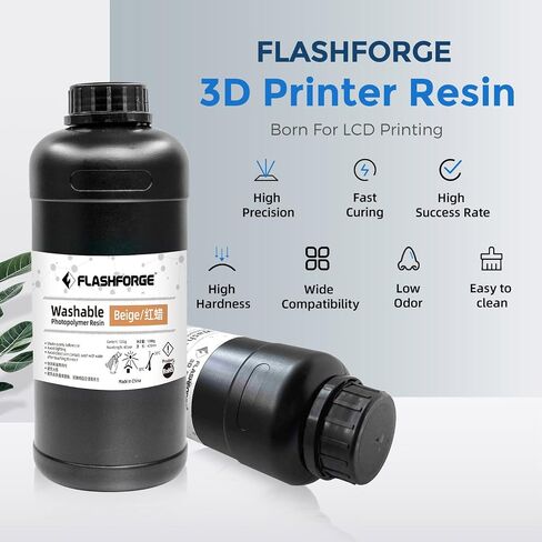 FLASHFORGE Water Washable 3D Printer Resin 1kg(2.2lbs), LCD UV-Fast-Curing Resin 405nm Standard Photopolymer Resin for LCD Resin 3D Printer, Low Shrinkage and High Precision (Beige, 1000g) in Saudi Arabia