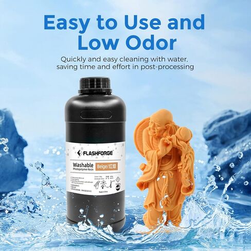 FLASHFORGE Water Washable 3D Printer Resin 1kg(2.2lbs), LCD UV-Fast-Curing Resin 405nm Standard Photopolymer Resin for LCD Resin 3D Printer, Low Shrinkage and High Precision (Beige, 1000g) in Saudi Arabia