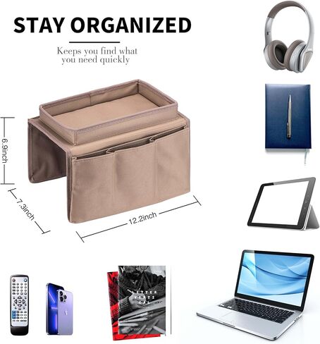 Tronssien Sofa Armrest Organizer, Couch Remote Caddy Control Holder Sofa Organizer for Recliner Mattresses Chair Armrests with 5 Slots-2 Large Pocket, 3 Small Pockets for TV Remotes, Phone in Kuwait