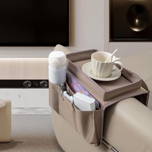 Tronssien Sofa Armrest Organizer, Couch Remote Caddy Control Holder Sofa Organizer for Recliner Mattresses Chair Armrests with 5 Slots-2 Large Pocket, 3 Small Pockets for TV Remotes, Phone in Kuwait