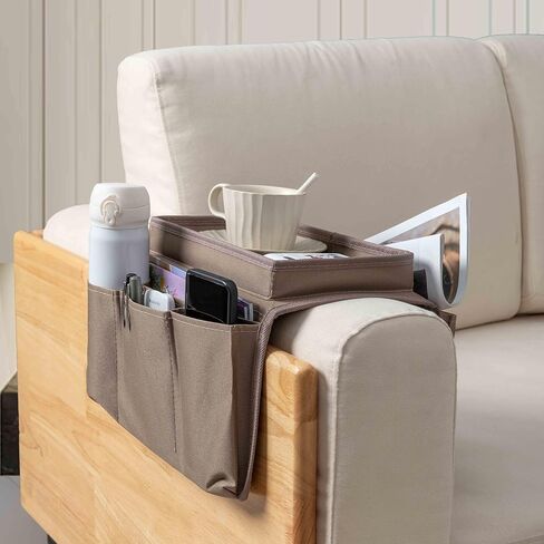 Tronssien Sofa Armrest Organizer, Couch Remote Caddy Control Holder Sofa Organizer for Recliner Mattresses Chair Armrests with 5 Slots-2 Large Pocket, 3 Small Pockets for TV Remotes, Phone in Kuwait
