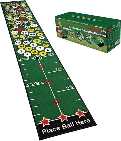 Golf Putting Practice Mat With Number Challenge, 10 Ft x 1.64 Ft, With 9 Ft Target. Improve Your Golf Putting Skills with Interactive Fun. Multiplayer and Multiple Ways to Play With Friends and Family in Saudi Arabia