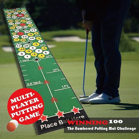 Golf Putting Practice Mat With Number Challenge, 10 Ft x 1.64 Ft, With 9 Ft Target. Improve Your Golf Putting Skills with Interactive Fun. Multiplayer and Multiple Ways to Play With Friends and Family in Saudi Arabia