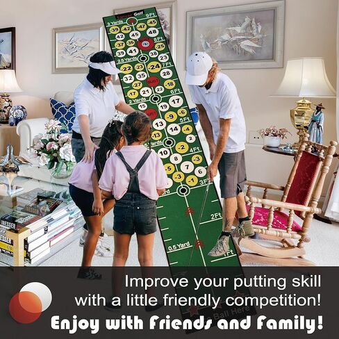 Golf Putting Practice Mat With Number Challenge, 10 Ft x 1.64 Ft, With 9 Ft Target. Improve Your Golf Putting Skills with Interactive Fun. Multiplayer and Multiple Ways to Play With Friends and Family in Saudi Arabia