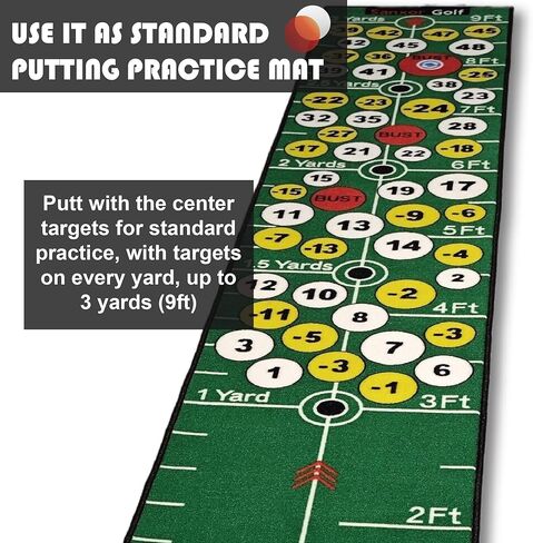 Golf Putting Practice Mat With Number Challenge, 10 Ft x 1.64 Ft, With 9 Ft Target. Improve Your Golf Putting Skills with Interactive Fun. Multiplayer and Multiple Ways to Play With Friends and Family in Saudi Arabia