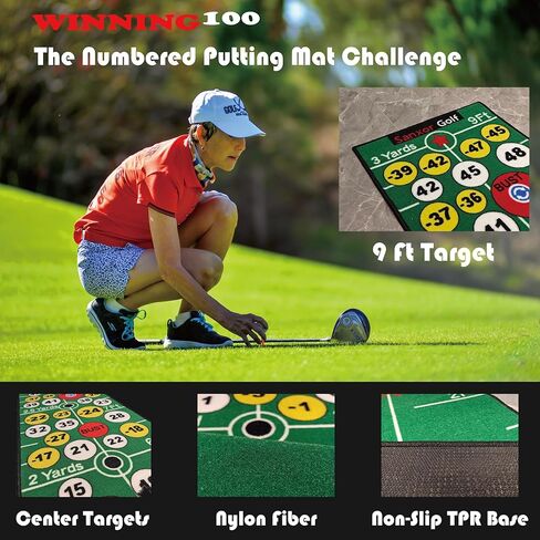 Golf Putting Practice Mat With Number Challenge, 10 Ft x 1.64 Ft, With 9 Ft Target. Improve Your Golf Putting Skills with Interactive Fun. Multiplayer and Multiple Ways to Play With Friends and Family in Saudi Arabia
