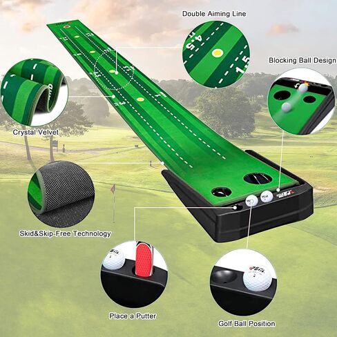 PGM Putting Green Indoor - Putting Matt for Indoors Golf Putting Mat with Electric Ball Return - Golf Mats Practice Indoor Golf Game for Home and Office - Golf Gifts Golf Accessories for Men in Saudi Arabia