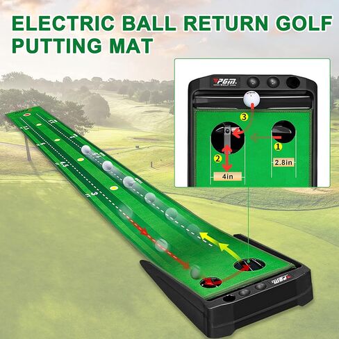 PGM Putting Green Indoor - Putting Matt for Indoors Golf Putting Mat with Electric Ball Return - Golf Mats Practice Indoor Golf Game for Home and Office - Golf Gifts Golf Accessories for Men in Saudi Arabia