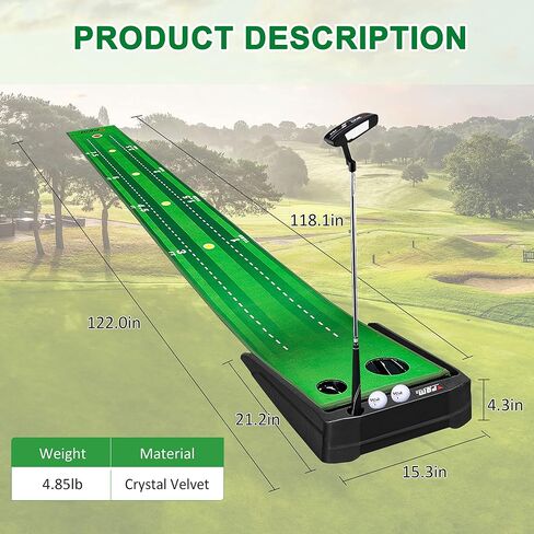 PGM Putting Green Indoor - Putting Matt for Indoors Golf Putting Mat with Electric Ball Return - Golf Mats Practice Indoor Golf Game for Home and Office - Golf Gifts Golf Accessories for Men in Saudi Arabia