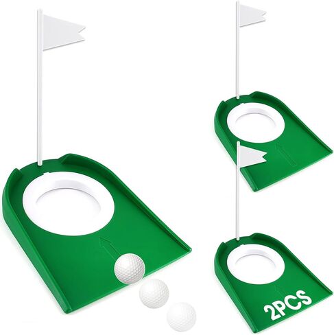 Rovepic 2 Pack Golf Putting Cup Practice Golf Mat Cup with White Flag Putting Training Hole Sport Tool Indoor Outdoor Portable Golf Accuracy Plastic Training Aids Green Golf Putter Regulation Cup in Kuwait