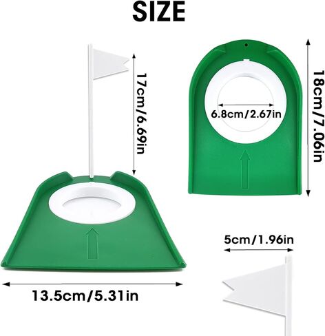 Rovepic 2 Pack Golf Putting Cup Practice Golf Mat Cup with White Flag Putting Training Hole Sport Tool Indoor Outdoor Portable Golf Accuracy Plastic Training Aids Green Golf Putter Regulation Cup in Kuwait