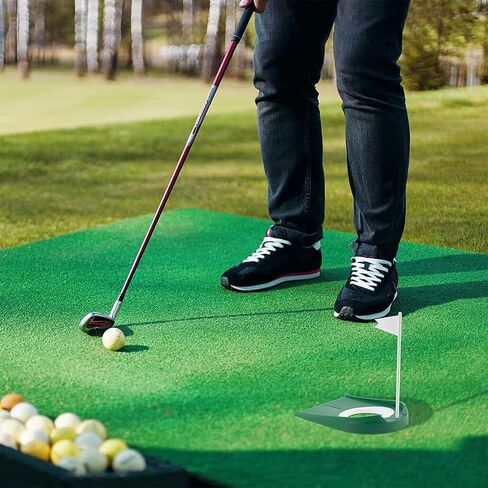 Rovepic 2 Pack Golf Putting Cup Practice Golf Mat Cup with White Flag Putting Training Hole Sport Tool Indoor Outdoor Portable Golf Accuracy Plastic Training Aids Green Golf Putter Regulation Cup in Kuwait