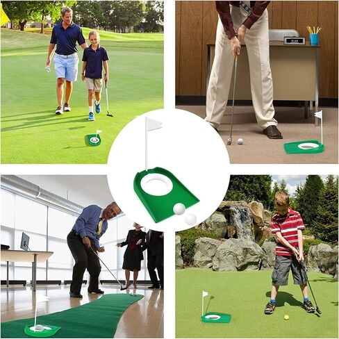 Rovepic 2 Pack Golf Putting Cup Practice Golf Mat Cup with White Flag Putting Training Hole Sport Tool Indoor Outdoor Portable Golf Accuracy Plastic Training Aids Green Golf Putter Regulation Cup in Kuwait
