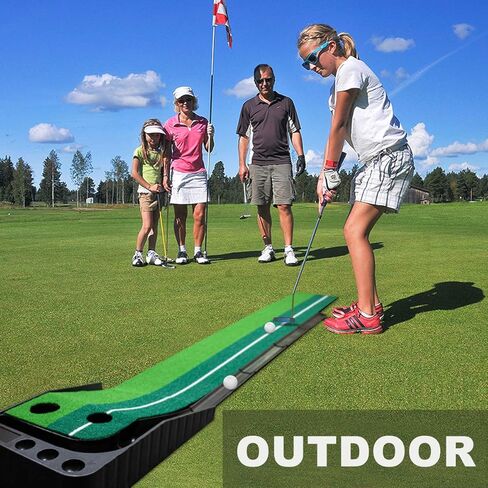 Aliennana Golf Putting Green Mat مع إرجاع الكرة تلقائيًا، مساعد تدريب على ممارسة الجولف، طويل جدًا 9.84 قدم، أخضر احترافي للاستخدام الداخلي/الخارجي مع 4 كرات إضافية حصائر جولف قابلة للطي in Kuwait