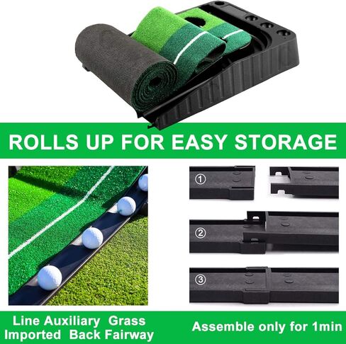 Aliennana Golf Putting Green Mat مع إرجاع الكرة تلقائيًا، مساعد تدريب على ممارسة الجولف، طويل جدًا 9.84 قدم، أخضر احترافي للاستخدام الداخلي/الخارجي مع 4 كرات إضافية حصائر جولف قابلة للطي in Kuwait
