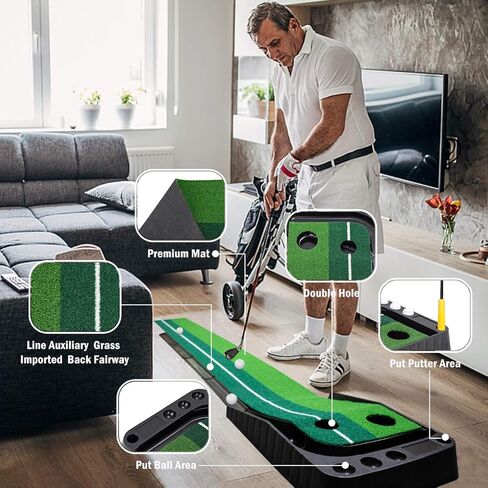 Aliennana Golf Putting Green Mat مع إرجاع الكرة تلقائيًا، مساعد تدريب على ممارسة الجولف، طويل جدًا 9.84 قدم، أخضر احترافي للاستخدام الداخلي/الخارجي مع 4 كرات إضافية حصائر جولف قابلة للطي in Kuwait