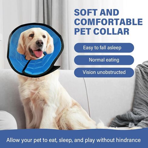 طوق مخروطي ناعم للكلاب، مخروطي للكلاب قابل للتنفس بعد الجراحة للكلاب المتوسطة، طوق خفيف الوزن قابل للتعديل لإيقاف اللعق in Kuwait