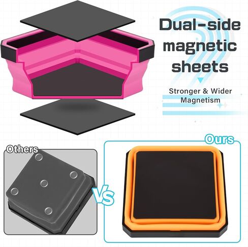 Collapsible Magnetic Parts Tray Set, 4-Pack Square Silicone Foldable Bowls with Dual-Sided Magnetic Base, Magnetic Foldable Tool Trays for Screw, Bolts, Pins and Other Small Metal Parts in Saudi Arabia