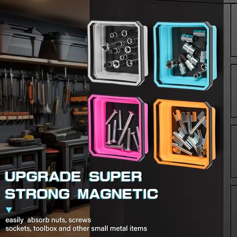 Collapsible Magnetic Parts Tray Set, 4-Pack Square Silicone Foldable Bowls with Dual-Sided Magnetic Base, Magnetic Foldable Tool Trays for Screw, Bolts, Pins and Other Small Metal Parts in Saudi Arabia