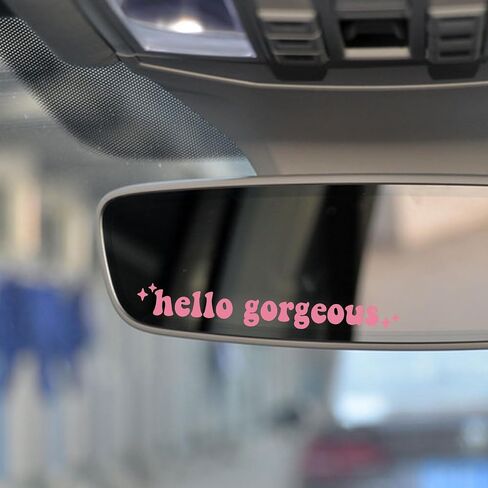 2 x Hello Gorgeous Decal, Car Mirror Sticker, Decal for Women Car Mirror Decal, Drive Safe Decal, New Car Decor, New Car Gift, Rear View Mirror Sticker (White) in Saudi Arabia
