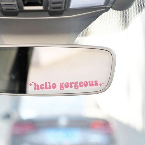 2 x Hello Gorgeous Decal, Car Mirror Sticker, Decal for Women Car Mirror Decal, Drive Safe Decal, New Car Decor, New Car Gift, Rear View Mirror Sticker (White) in Saudi Arabia