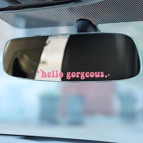 2 x Hello Gorgeous Decal, Car Mirror Sticker, Decal for Women Car Mirror Decal, Drive Safe Decal, New Car Decor, New Car Gift, Rear View Mirror Sticker (White) in Saudi Arabia