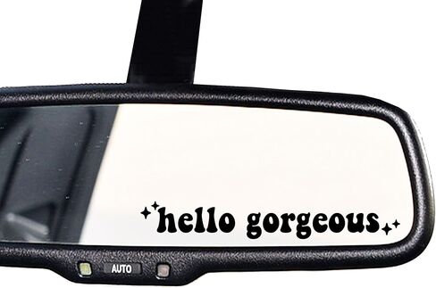 2 x Hello Gorgeous Decal, Car Mirror Sticker, Decal for Women Car Mirror Decal, Drive Safe Decal, New Car Decor, New Car Gift, Rear View Mirror Sticker (White) in Saudi Arabia