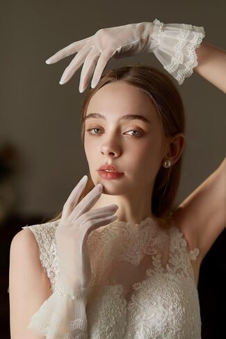 zeasciosd Women's Short Lace Floral Gloves Sheer Mesh Tulle Gloves Wrist Length Wedding Bridal Opera Tea Party Gloves in Saudi Arabia