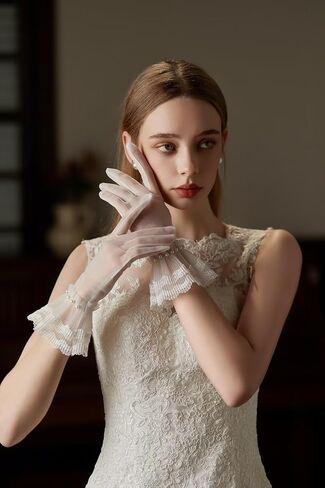 zeasciosd Women's Short Lace Floral Gloves Sheer Mesh Tulle Gloves Wrist Length Wedding Bridal Opera Tea Party Gloves in Saudi Arabia