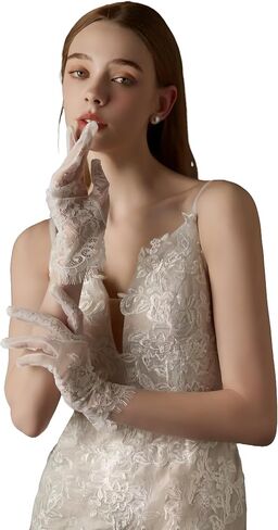 zeasciosd Women's Short Lace Floral Gloves Sheer Mesh Tulle Gloves Wrist Length Wedding Bridal Opera Tea Party Gloves in Saudi Arabia