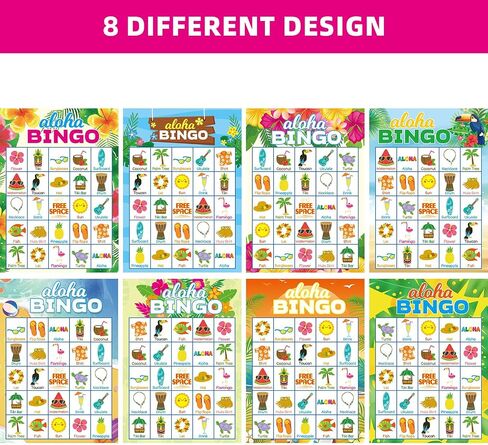 FANCY LAND Luau Bingo Game for Kids 24 Players Hawaiian Aloha Tropical Summer Luau Party Games Favors Supplies in Saudi Arabia