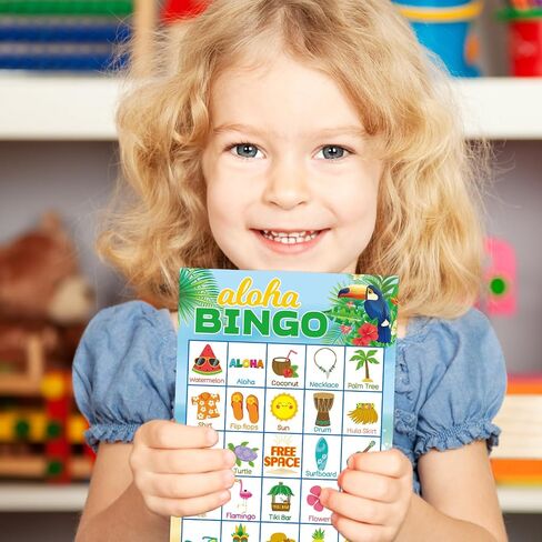 FANCY LAND Luau Bingo Game for Kids 24 Players Hawaiian Aloha Tropical Summer Luau Party Games Favors Supplies in Saudi Arabia