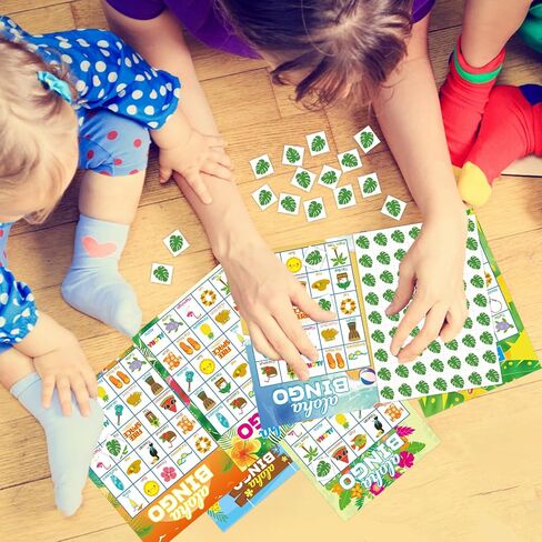 FANCY LAND Luau Bingo Game for Kids 24 Players Hawaiian Aloha Tropical Summer Luau Party Games Favors Supplies in Saudi Arabia