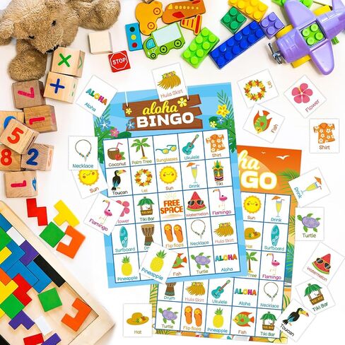 FANCY LAND Luau Bingo Game for Kids 24 Players Hawaiian Aloha Tropical Summer Luau Party Games Favors Supplies in Saudi Arabia