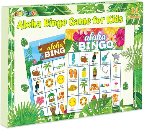 FANCY LAND Luau Bingo Game for Kids 24 Players Hawaiian Aloha Tropical Summer Luau Party Games Favors Supplies in Saudi Arabia