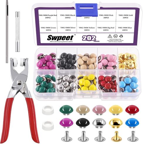 Swpeet 405Pcs 10 Colors 9mm Double Round Cap Leather Rivets with Fixing Tools, Double Cap Rivet Metal Studs, Leather Rivets Craft Belt Ideal for DIY Craft Leather Craft Repairs Decoration in Saudi Arabia