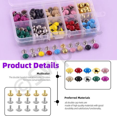 Swpeet 405Pcs 10 Colors 9mm Double Round Cap Leather Rivets with Fixing Tools, Double Cap Rivet Metal Studs, Leather Rivets Craft Belt Ideal for DIY Craft Leather Craft Repairs Decoration in Saudi Arabia