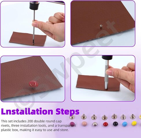 Swpeet 405Pcs 10 Colors 9mm Double Round Cap Leather Rivets with Fixing Tools, Double Cap Rivet Metal Studs, Leather Rivets Craft Belt Ideal for DIY Craft Leather Craft Repairs Decoration in Saudi Arabia