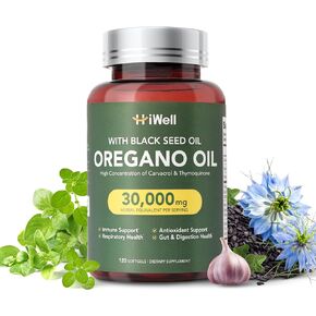 زيت الأوريجانو مع زيت الحبة السوداء، كبسولات زيت الأوريجانو بقوة عالية 55% كارفاكرول وثيموكينون، دعم مناعة طبيعي مزروع ومكمل مضاد للأكسدة، غير معدل وراثيًا، كمية تكفي 60 يومًا in Saudi Arabia