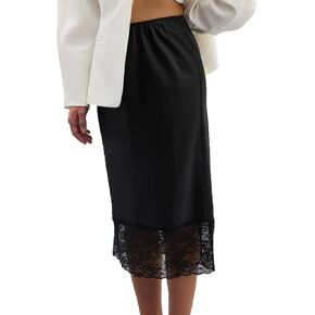 Women Silk Satin Half Slip Long Skirt Y2k Lace Trim Ruffle A Line Underskirt Elastic Casual Waist Under Dress in Saudi Arabia