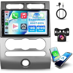 4+64G Android Car Stereo for Ford Expedition 2007-2014 (Manual A/C) Wireless Carplay Android Auto Car Radio, 9’’ Touch Screen Head Unit with Mirror Link WiFi GPS Bluetooth FM/RDS EQ Backup Camera SWC in Kuwait