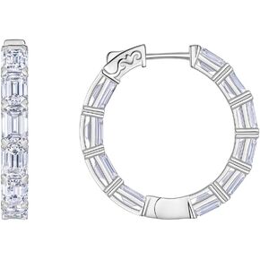 HANDMADE Sterling Silver Baguette Cut Moissanite Huggie Hoop Earrings, 14K White Gold Plated, 925 Silver in Saudi Arabia