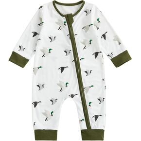 Newborn Baby Boy Hunting Clothes Long Sleeve Round Neck Mallard Duck Print Zipper Jumpsuit Infant One-Piece Outfits in Saudi Arabia